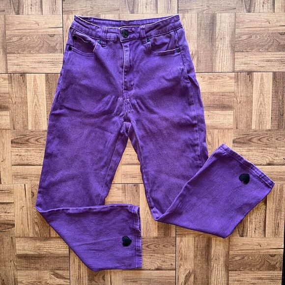 Lazy Oaf Purple Heart Denim Kick Flare high waisted trousers - Picture 1 of 6